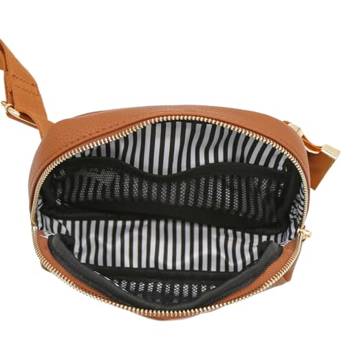 Lightweight Soft PU Pebbled Leather Sling Fanny Pack Belt Bag with Gold Metal Buckle (Tan) - color: Tan