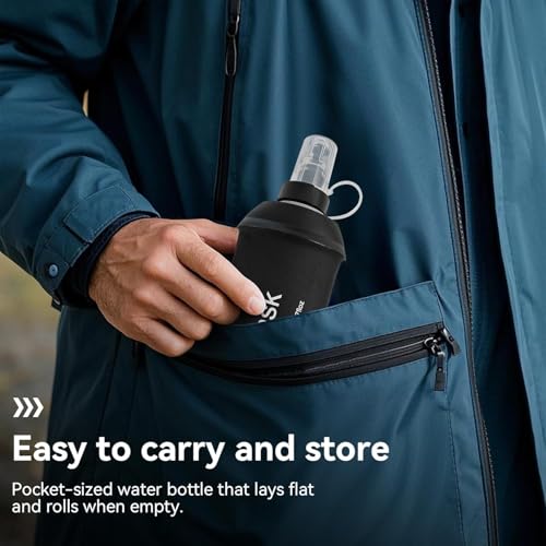 AXEN Soft Flask TPU Foldable Running Hydration Flask, Soft Collapsible Water Bottle for Hydration Pack Cycling Marathon Running Hiking - color: Black-150ml