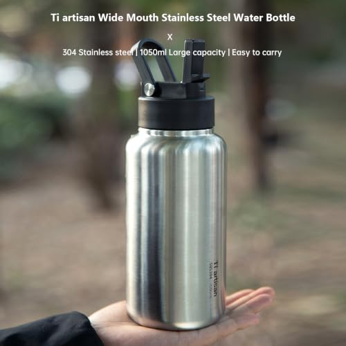 Stainless Steel Water Bottle 1050ml Wide Mouth With Straw - color: With Straw