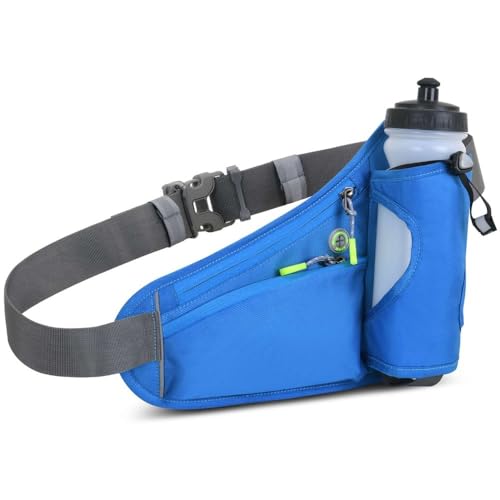 Running Waist Pack with Water Bottle Holder, Adjustable Belt - color: Blue