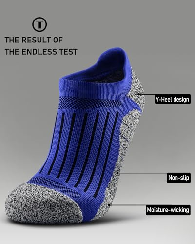 Men's No Show Compression Athletic Socks, Cushioned for Running Hiking - color: Royal Blue-4 Pairs, size: Large