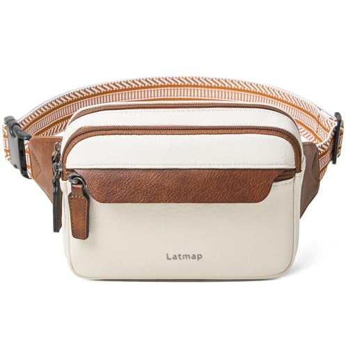 LATMAP 3L Fanny Packs for Women Cross Body Bag Vegan Leather Belt Bag Beige - color: Beige