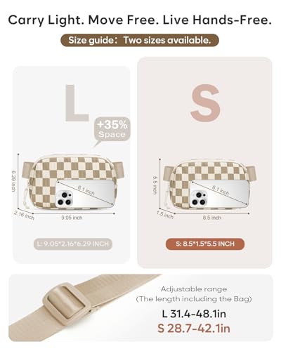 Pritent Fanny Packs for Women Crossbody Belt Bag With Zipper Back Pocket - color: Checkered Khaki, size: Small