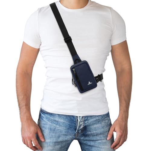 Peicees Small Crossbody Bag for Men Women Mini Sling Bag Travel Running Phone Daypack Cross Body Shoulder Bags with Keyholder - color: Dark Blue