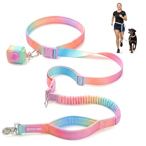 Spark Paws Hands Free Dog Leash - Bungee Waist Belt for Running & Walking - color: Pastel Icing