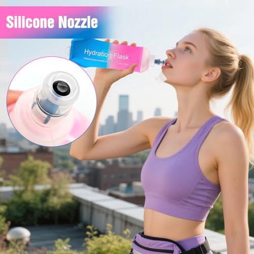 AXEN Soft Flask TPU Foldable Running Hydration Flask, Soft Collapsible Water Bottle for Hydration Pack Cycling Marathon Running Hiking - color: Pink&Blue-500ml