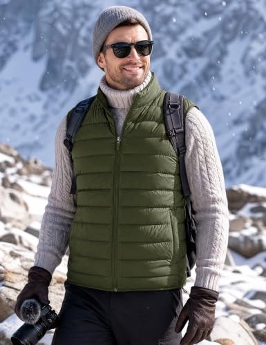 TACVASEN Men's Lightweight Packable Puffer Winter Warm Vests Outerwear - color: Army Green, size: Medium