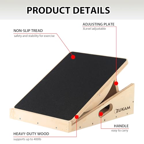 Multi-Function Wooden Slant Board & Balance Board, Adjustable Incline Board and Calf Stretcher,Stretch Board - Wide Anti-Slip Surface - Black