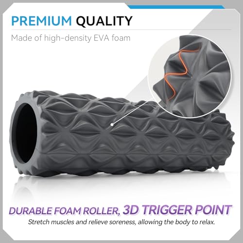 Foam Roller, 15 inch High Density Massage Roller for Exercise - color: Gray