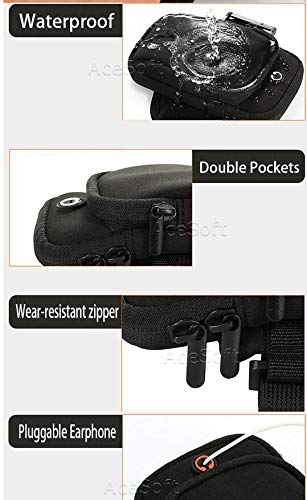 Arm Bag, Running Phone Armband Double Pockets Universal Smartphone Waterproof Sports Armband with Earphone Hole Compatible with Samsung Galaxy Note Edge SM-N915 -Black