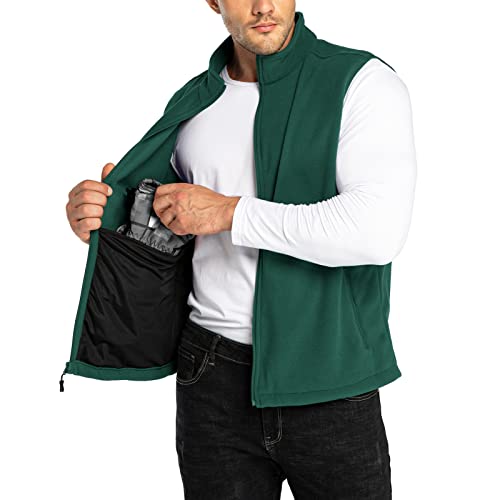 33,000ft Men's Fleece Vest Outerwear Lightweight Zip Up Sleeveless Jacket - color: Green, size: Large