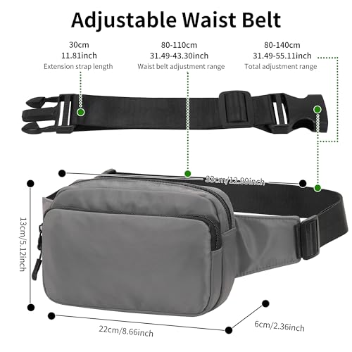 Fanny Pack Nylon Mini Belt Bag Everywhere Belt Bag for Women Water Repellent Waist Packs Crossbody Bags with Adjustable Strap - color: Gray