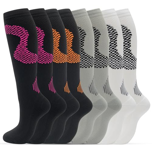 fenglaoda 8 Pairs Compression Socks for Men & Women 20-30 mmHg Knee High Nurse Pregnant Running Medical and Travel Athletic - color: 27-8 Pairs-02, size: Small-Medium