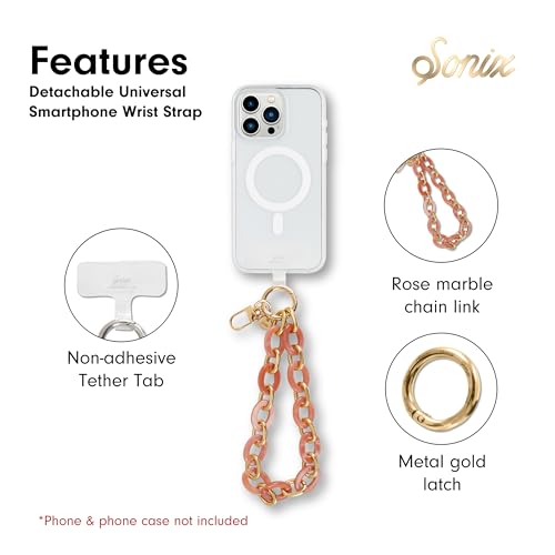 Sonix Phone Wristlet - Detachable Universal Smartphone Wrist Strap, Hands-Free Lanyard Cellphone Bracelet with Tether Tab - color: Rose Marble