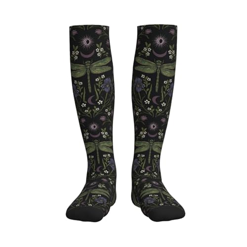 Witchy Moth Compression Socks For Women Men - color: Dragonfly Floral