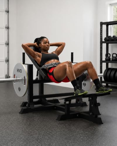 HVO Hip Thrust Machine, Adjustable Glute Bridge Machine, Plate Loaded - color: Black