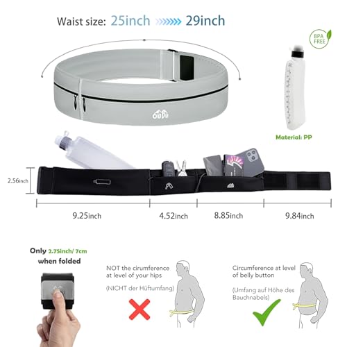 Slim Running Belt with Water Bottle - Runners Fanny Pack for Men & Women, Fits 7 inches Phones, Lightweight Waist Pack for Running Hiking Walking Jogging Climbing(Small)