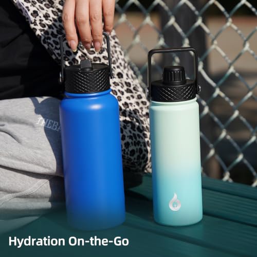 BJPKPK 18oz Insulated Water Bottle with Straw Lid, Stainless Steel Bottle - color: Turquoise, size: 18 Ounces