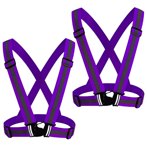 Reflective Vest, High Visibility Safety Vest Straps Reflective Gear for Night Running Walking Cycling for Men Women Kids - color: Purple