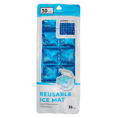 Jacent Reusable Ice Pack Mat, Flexible 30-Cube Gel Freezer Sheet for Coolers, Lunch Bags, Food Storage & Outdoor Use, Jumbo 12 x 9.5 Inch