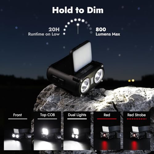 WARSUN MD9 Multi-Use Headlamp Rechargeable LED – Cap & Bike Mount, COB, Motion Sensor, 5 Modes, 800 Lumens or Camping, Fishing, Hiking - color: Gray