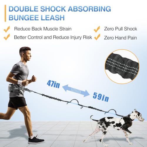 Kytely Hands Free Dog Leash with Zipper Pouch, Wide Padded Waist Dog Running Leash, Dual Padded Handles, Retractable Bungee for Walking Jogging Training Hiking - size: Small