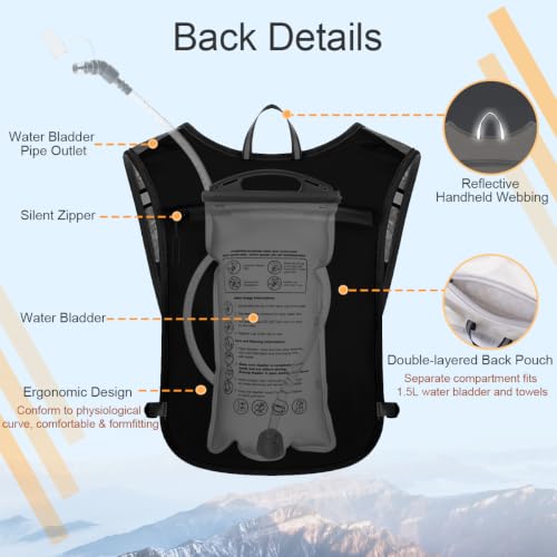 Running Vest Hydration Backpack for Men Women, Lightweight Breathable Hydration Packs, Adjustable Chest Straps Daypack, Reflective Water Running Vest for Marathon, Trail, Hiking, Cycling - color: Black