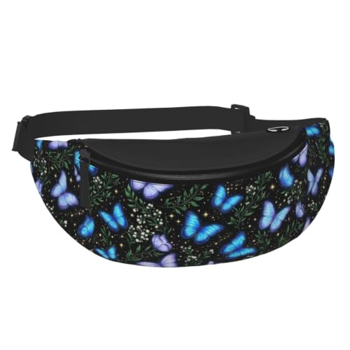 Dujiea Fanny Pack, Glowing Butterflies Waist Bag With Headphone Hole Belt Bag Adjustable Sling Pocket Fashion Hip Bum Bag For Women Men Kids Outdoors Casual Travelling Hiking Cycling - color: Glowing Butterflies