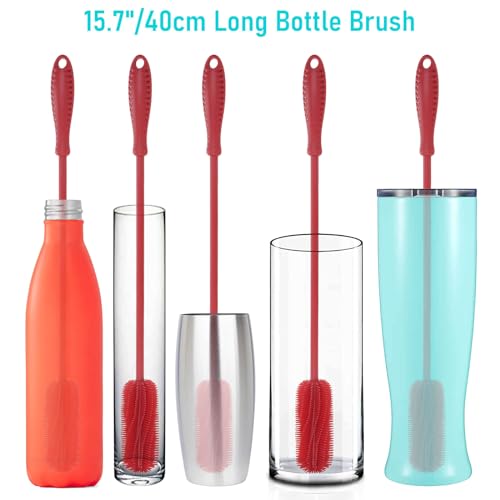 Silicone Bottle Brush, 15.7" Water Bottle Cleaner Brush, Red - color: Long Red