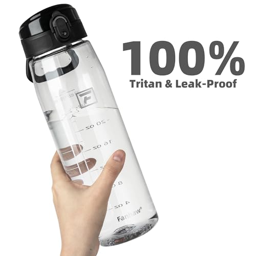 Fanhaw 32 oz Clear Plastic Water Bottle, Chug Lid, Clear & Black - color: Clear&Black