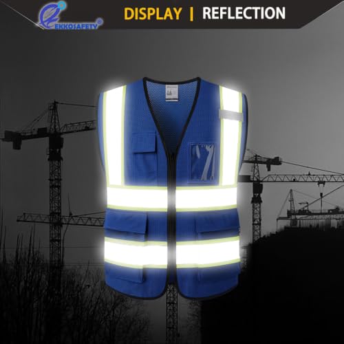 Hi Vis Reflective Safety Vest for Men Women,EK175,Blue,L - color: Blue, size: Large
