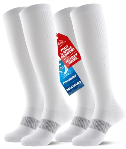 PULIOU Compression Socks for Women Men 15-20 mmHg Easy On Off,2 Pairs - color: White, size: Small-Medium