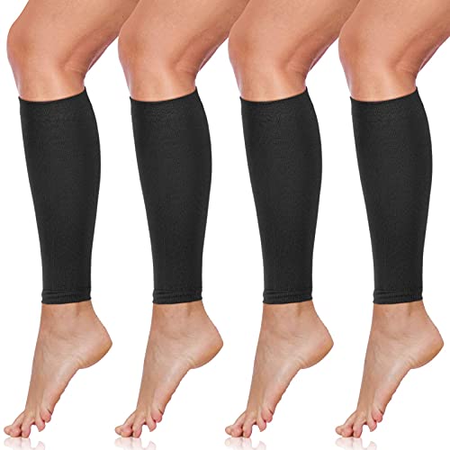 SATINIOR 4 Pairs Calf Compression Sleeve Leg Compression Sock Calf and Shin Support Relieve Calf Pain for Men Women Running (Black, X-large)