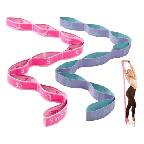Slim Panda Stretch Strap with 9 Loops, Elastic Yoga Straps for Stretching - color: Pink+Purple