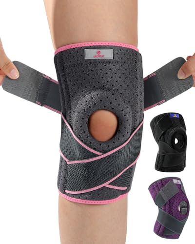 ABYON Knee Brace for Men & Women - Medium to Plus Size for Meniscus Tear, Knee Support with Dual Side Stabilizers & Crossed Compression Straps for Knee Pain Relief, ACL, Arthritis and Post-Surgery Recovery - color: Gray-pink, size: 4X-Large/5X-Large (Pack