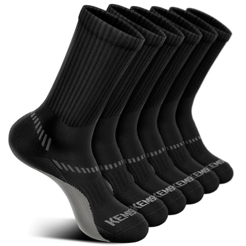 BULLIANT Men 6-Pack Athletic Compression Crew Socks for Running Gym Sports - color: Black 2741, size: 7-8