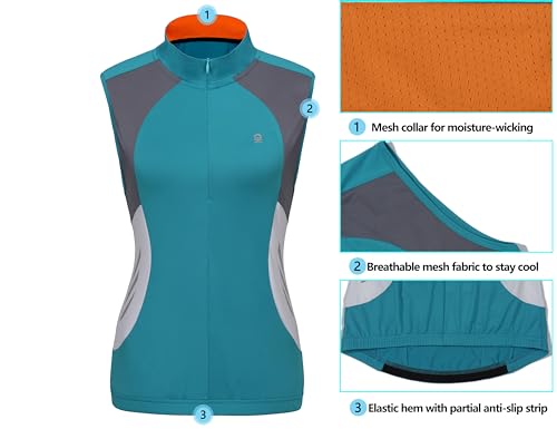 Little Donkey Andy Women's Half Zip Breathable Cycling Vests Reflective Sleeveless Jerseys Shirts Golf 4 Rear Pockets - color: Upgraded Lake Blue, size: Large