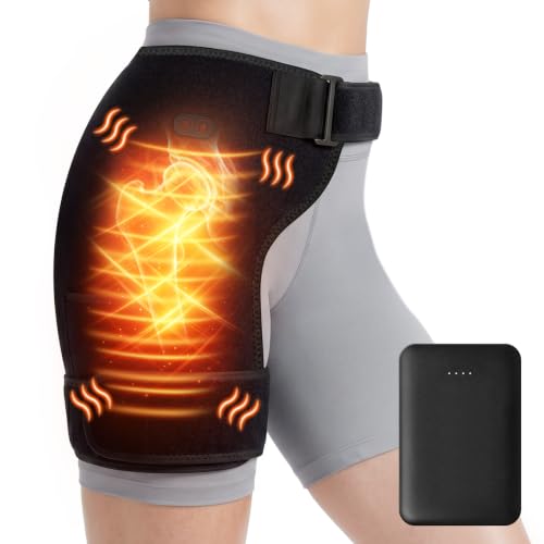 Cordless Heated Massage for Hip/Sciatica Pain Relief with 5000mAh Power Bank Hip Heating Pad Support Brace with Hot Physical Therapy Lower Back/Thigh/Buttock, Best Gift for Family