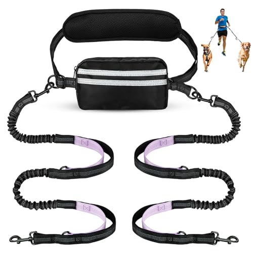 Hands Free Dog Leash for Two Dogs Walking, Running - color: Black/Purple, size: Large