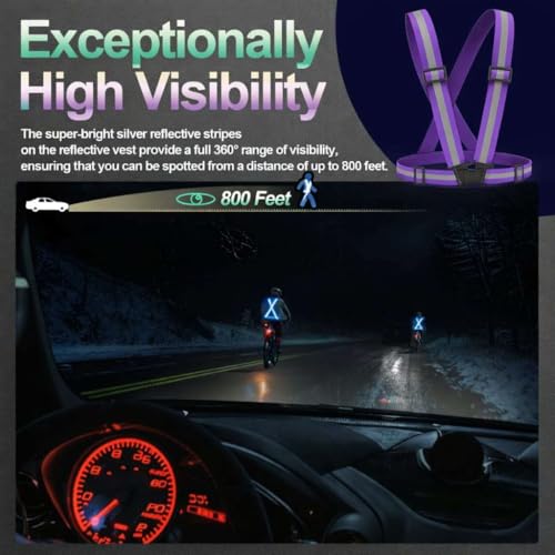 2 Packs Reflective Vest Running Gear, High Visibility Reflective Running Gear Adjustable Elastic Safety Vest for Night Jogging, Biking, Walking or Dog Walking, Running Vest for Men Women Children - color: Blue &purple