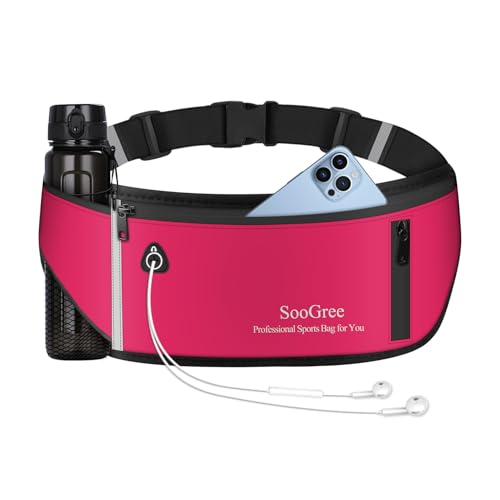 SooGree Slim Running Belt Fanny Pack, Resistant Waist Pack Money Belt Bag for Hiking Cycling Workout, Gym Phone Holder with Adjustable Strap (Rose) - color: Rose