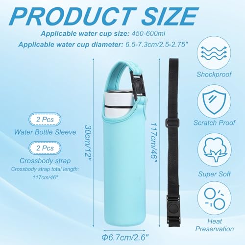 uxcell 2pcs Neoprene Water Bottle Sleeve, 15.5-20oz Insulated Water Glass Bottle Carrier Bag Collapsible Drink Bottle Sleeve Cover Holder with 2 Straps, Light Blue - color: Light Blue