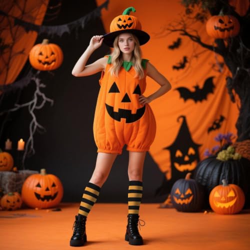 Junely Compression Socks for Women Knee High Striped Polka Dot Stockings - color: Black Orange