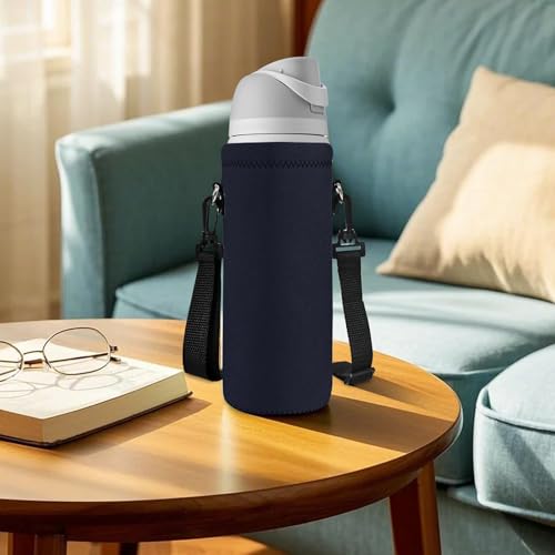 AUPET Water Bottle Sling Bag Carrier Crossbody Sleeve,Insulated Neoprene Bottle Case Holder Pouch Cover 500ML/17oz with Shoulder Strap for Walking Women Men - color: Pure Black