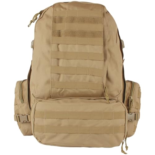 FOX OUTDOOR PRODUCTS Advanced 3-Day Combat Pack | 69L Tactical Backpack w/Dual Hydration Ports, Compression Straps & Storage - color: Coyote