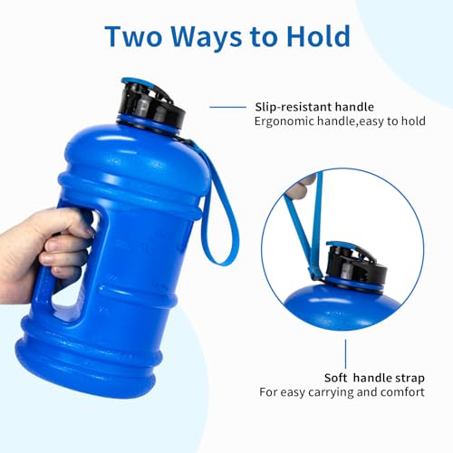 TOOFEEL 2 Liter Water Bottles - Half Gallon BPA Free - Ideal for Gym, Hiking, Running, Cycling - 74 oz Blue Water Bottle - color: Transparent Dark Blue, style: 74 oz water bottle