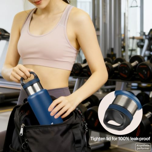 BJPKPK 18oz Insulated Water Bottle Stainless Steel Water Bottle with Handle - color: Drak Blue, size: 18 Ounces