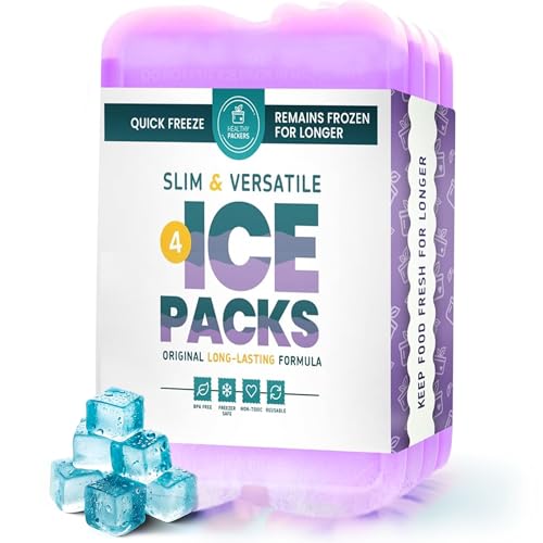 Healthy Packers Ice Packs for Lunch Boxes, Slim Cooler Ice Packs - color: Purple (4 Pack)