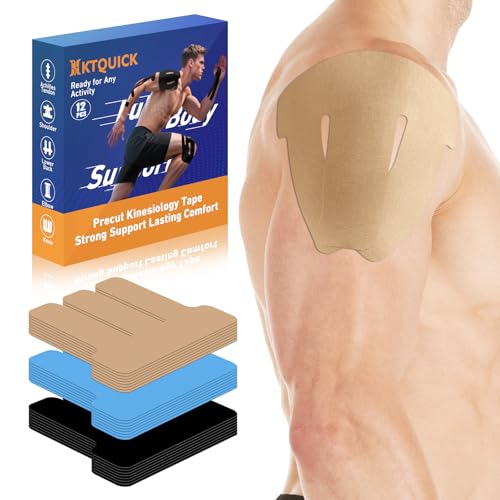 KTQUICK Precut Kinesiology Tape for Shoulders, 12 PCS, 20% Stronger, Beige - color: Beige, size: 12PCS