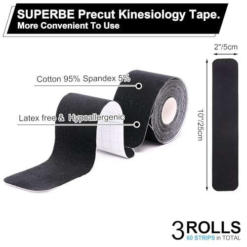 Kinesiology Tape Precut Strips K Tape Rolls for Muscle Support - color: Black